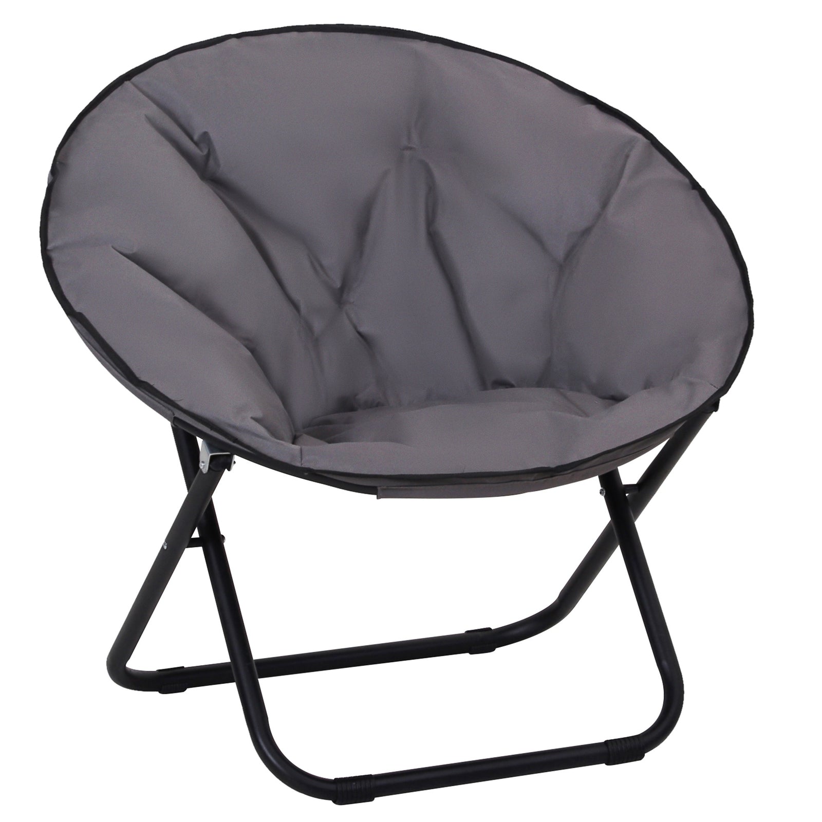 Folding Saucer Moon Chair Oversized Padded Seat Round Oxford | Gray
