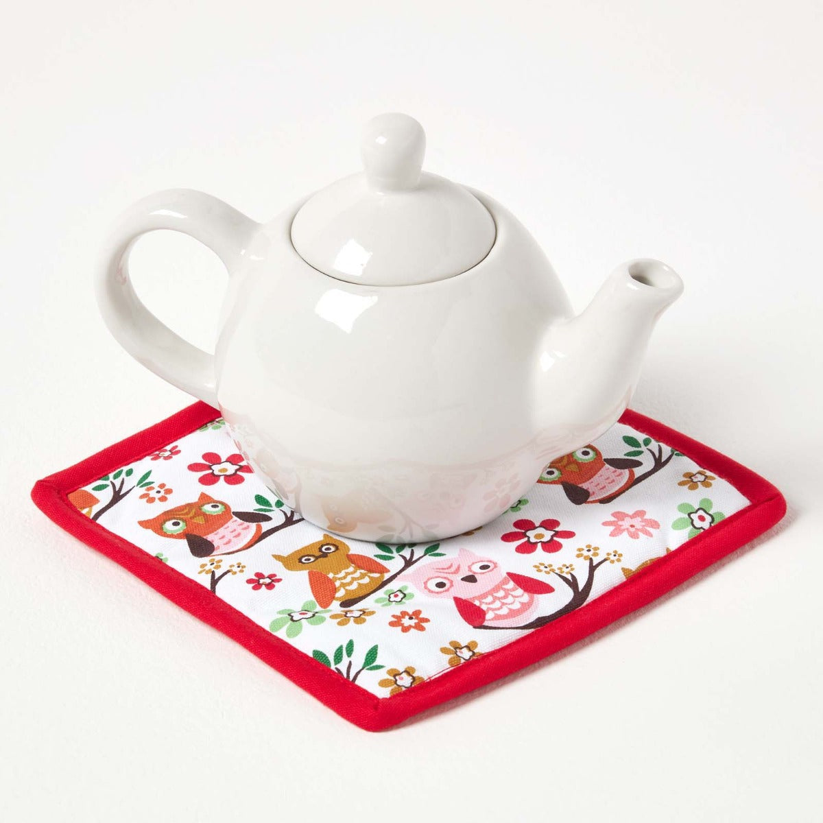 HOMESCAPES Red Owls Cotton Pot Holder