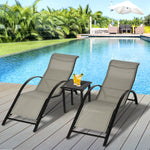 3 Pieces Lounge Chair Set Garden Sunbathing Chair W/ Table | Gray