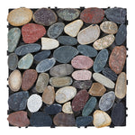 6pcs Interlocking Natural Stone Deck Tiles, 30x30cm Square Outdoor Patio Flooring, Durable Garden Pathway & Poolside Tiles | Multi Colour