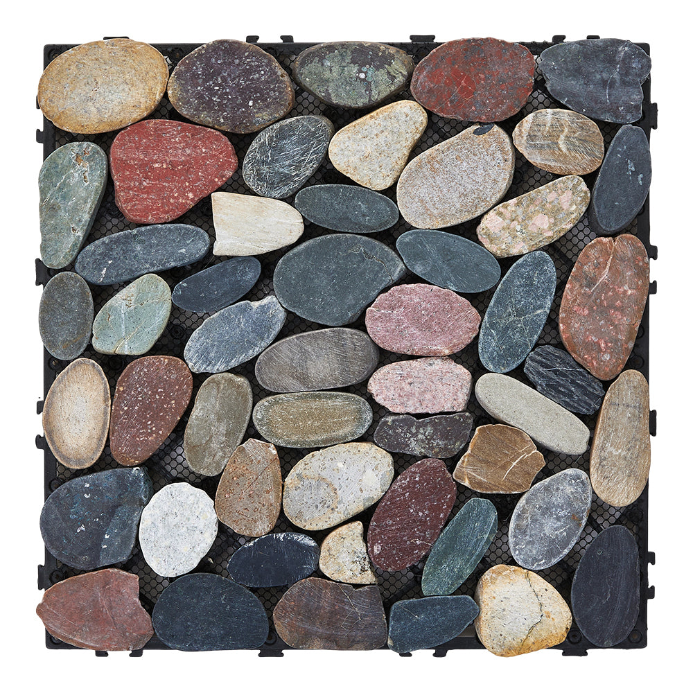 6pcs Interlocking Natural Stone Deck Tiles, 30x30cm Square Outdoor Patio Flooring, Durable Garden Pathway & Poolside Tiles | Multi Colour