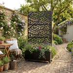 Metal Privacy Screen With Plant Pot - Leaf | Black