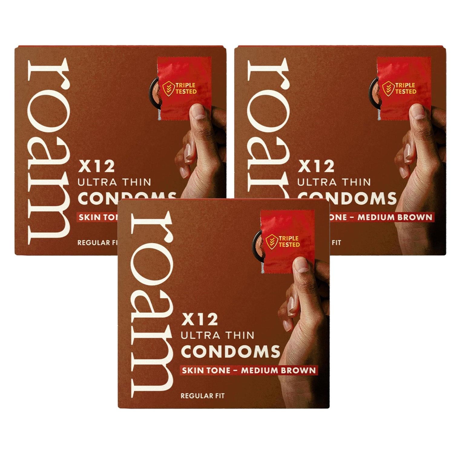 36x Mediumbrown Condom Regular For Safer Sex & Contraception(3x12 Pk)