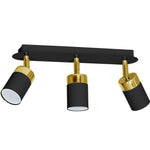 Joker Triple Spot Hand Made Ceiling Lamp In Matt Black With Luxurious Gold Detail With Slender Cylindrical Shades