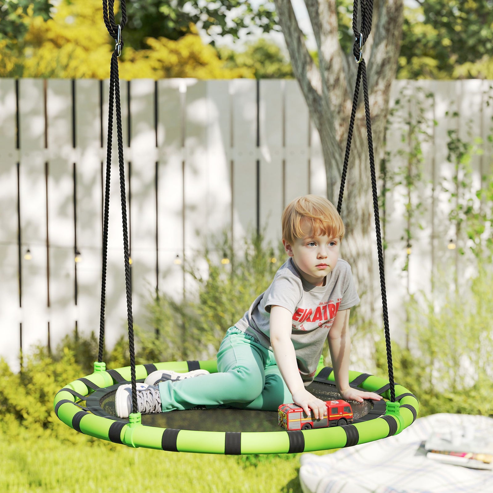 Kid Nest Swing Seat, Hanging Swing Set With Height Adjustable Ropes | Large | Black