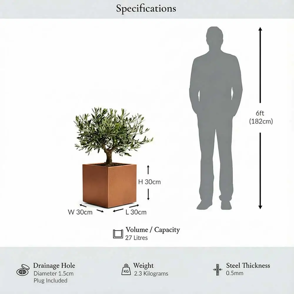 Zinc Galvanised Square Planter | 30cm x 30cm x 30cm | Copper