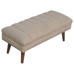 Solid Wood Cream Boucle Puffer Bench