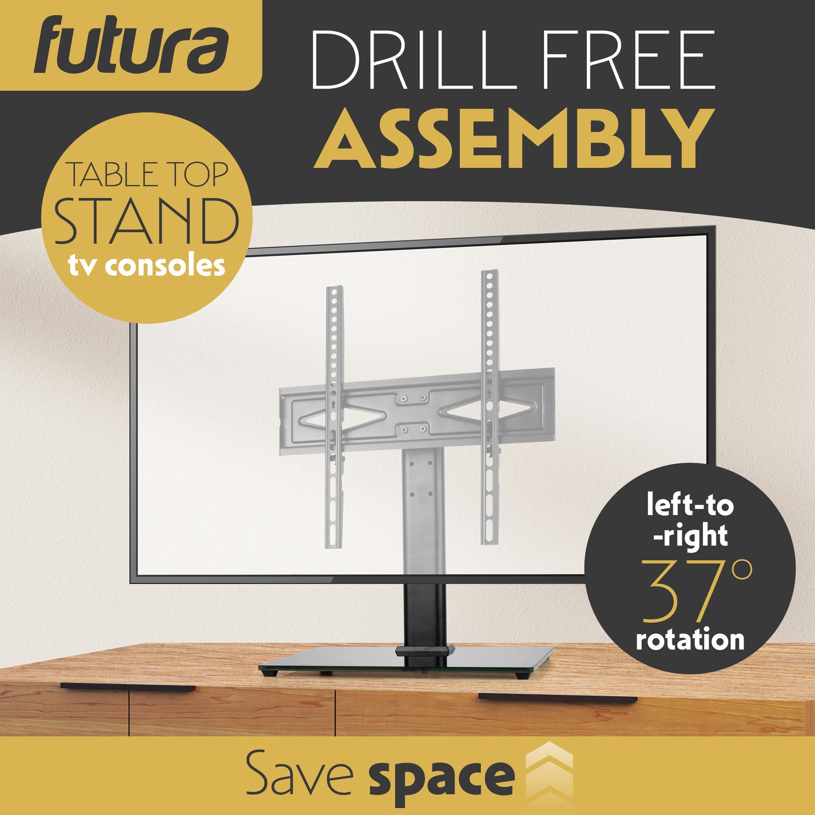 Universal Tv Table Stand 24 To 60 Inch Tvs, Swivel & Height Adjustable, 45kg Load, Max Vesa 400x400mm, Tempered Glass Base