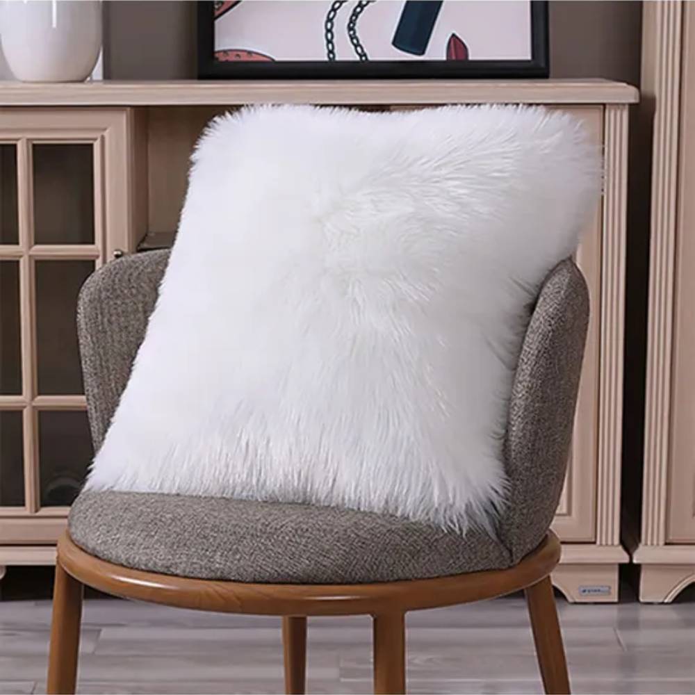 50x50cm Square Fluffy Faux Fur Throw Pillow Cover | White