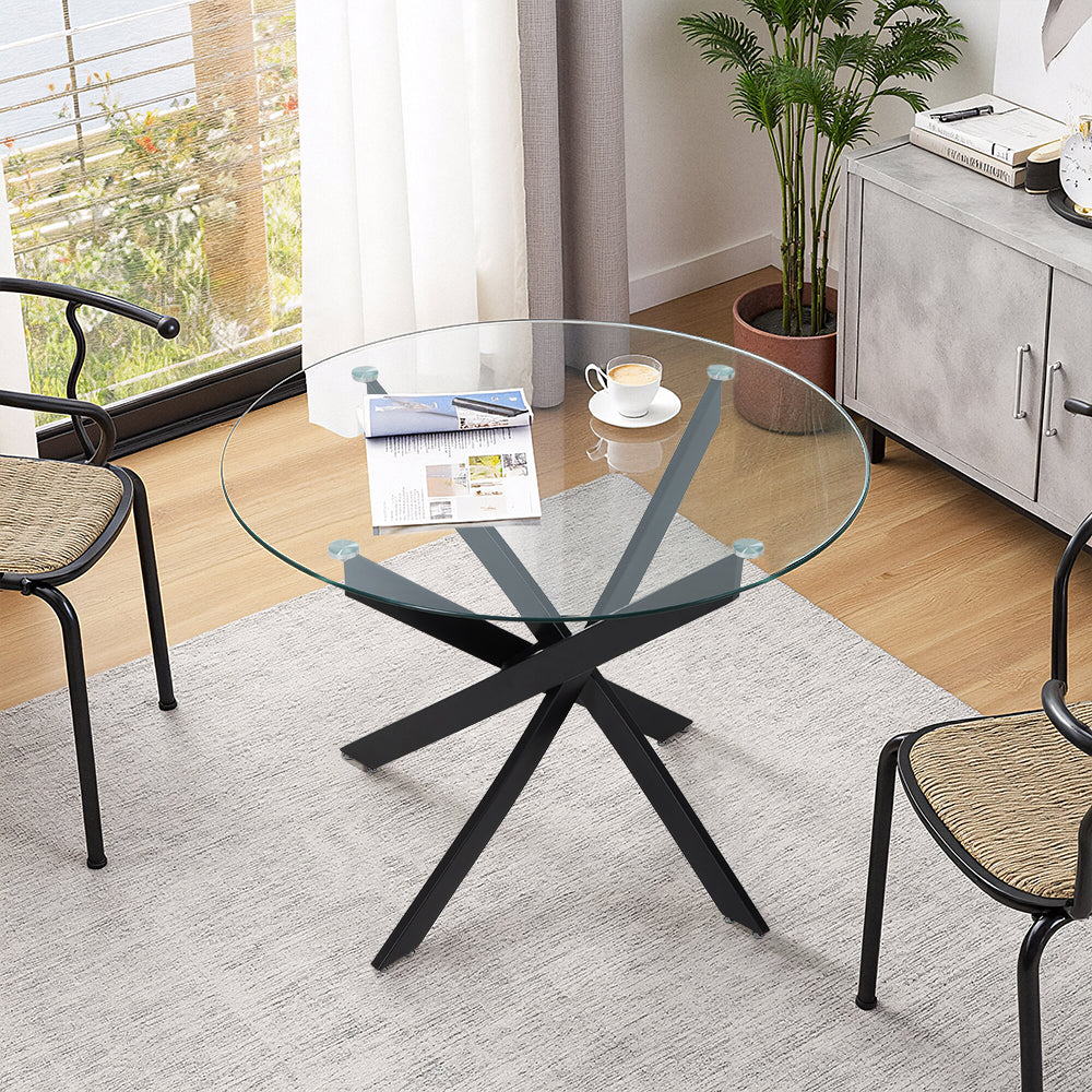 80cm/100cm Dia X 75cm H Round Dining Table With Metal Black Legs | 80cm
