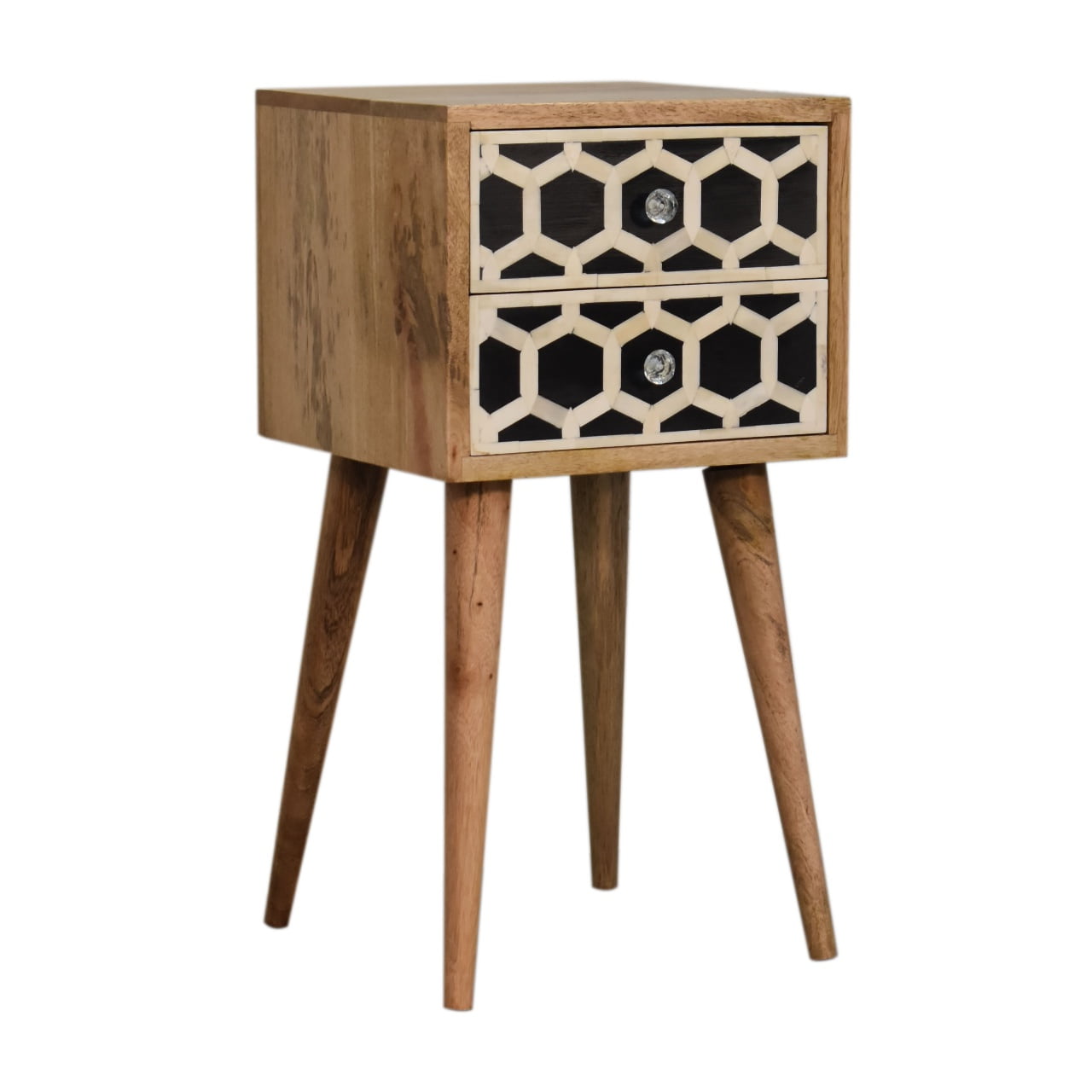 Solid Wood Mini Bone Inlay 2 Drawer Bedside