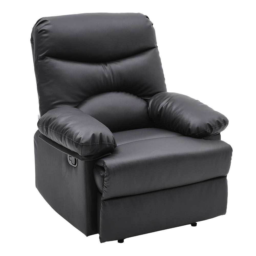 Manual Faux Leather Recliner Armchair Upholstered Lounge Chair With Adjustable Backrest & Footrest For Living Room, Bedroom, Home Theater & Office | Black