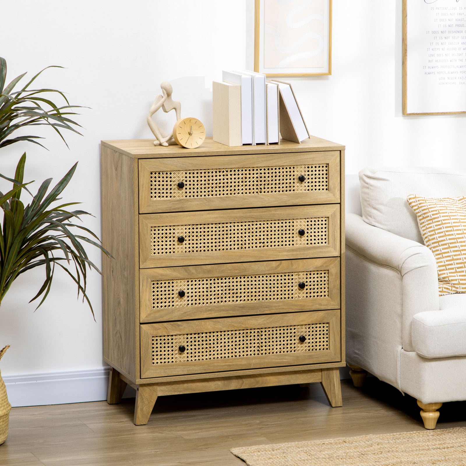 Chest Of Drawers, 4 Drawer Unit Storage Rattan Element
