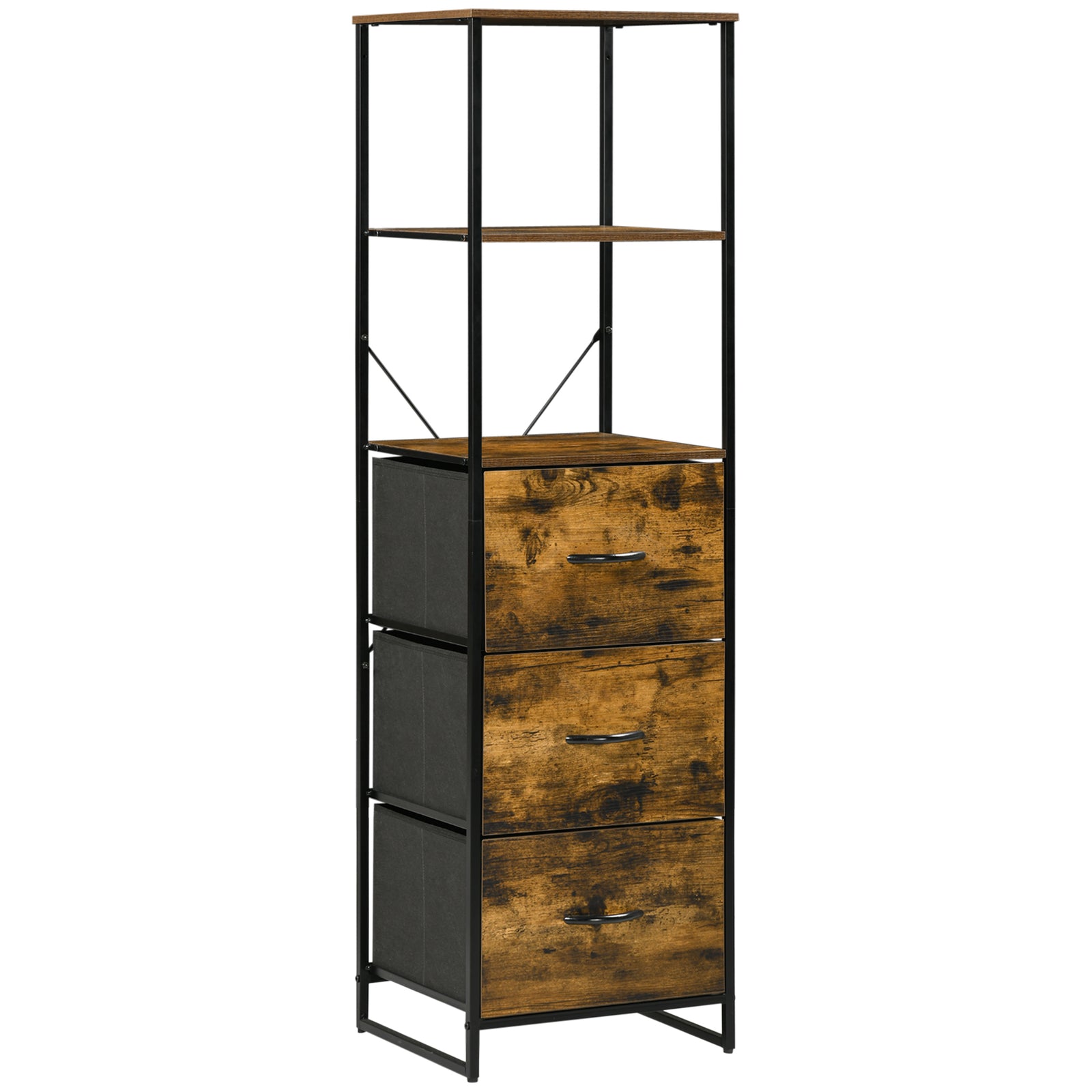 Industrial Storage Cabinet With 2 Shelves 3 Fabric Drawers