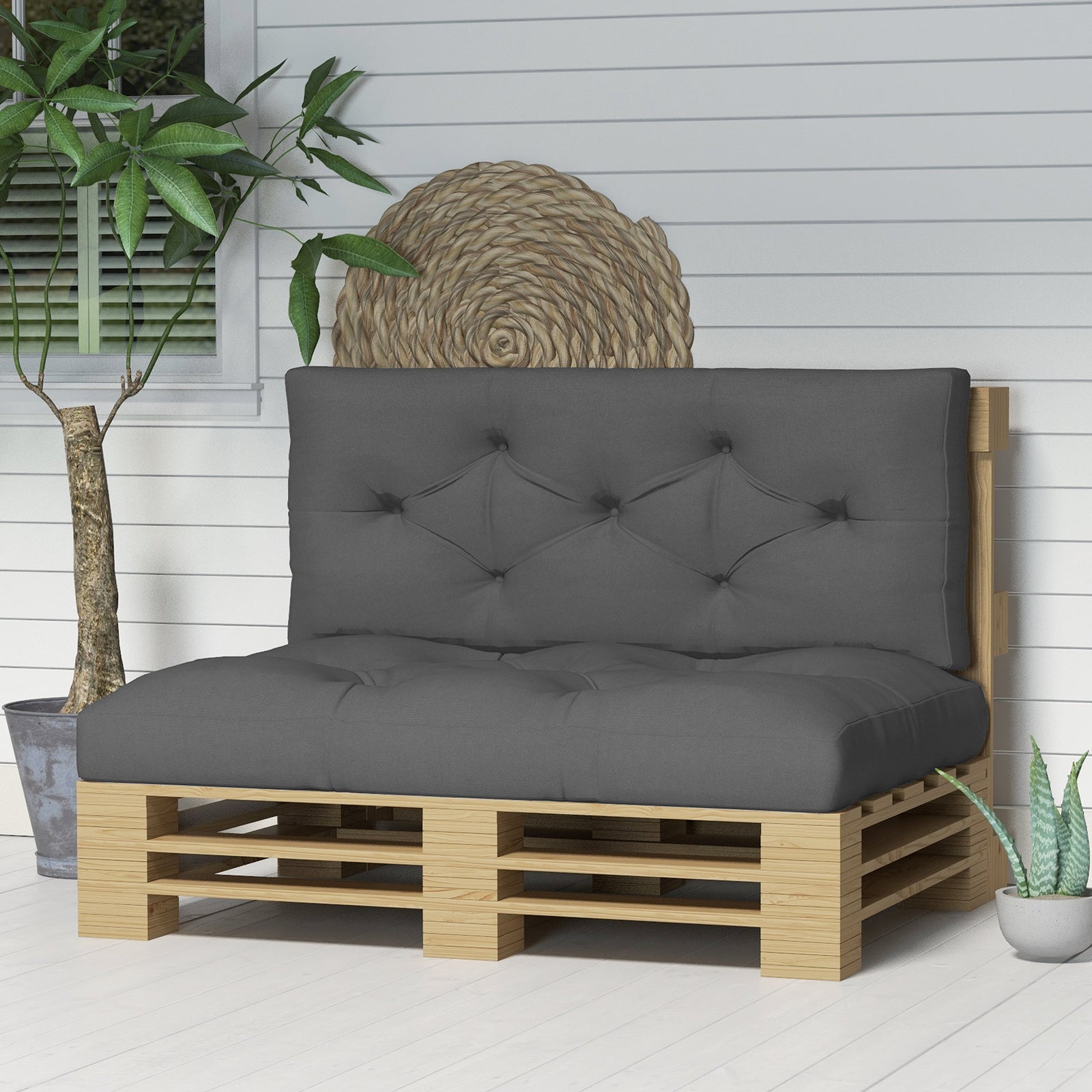 2 Seater Seat Cushions Water Repellent With Back Cushion | Charcoal Gray