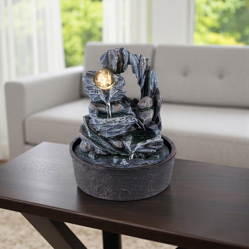 Tabletop Waterfall Fountain With Led Lighting For Meditation Decor