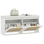 Boho Shoe Bench With Padded Seat And 2 Flip-drawers | White