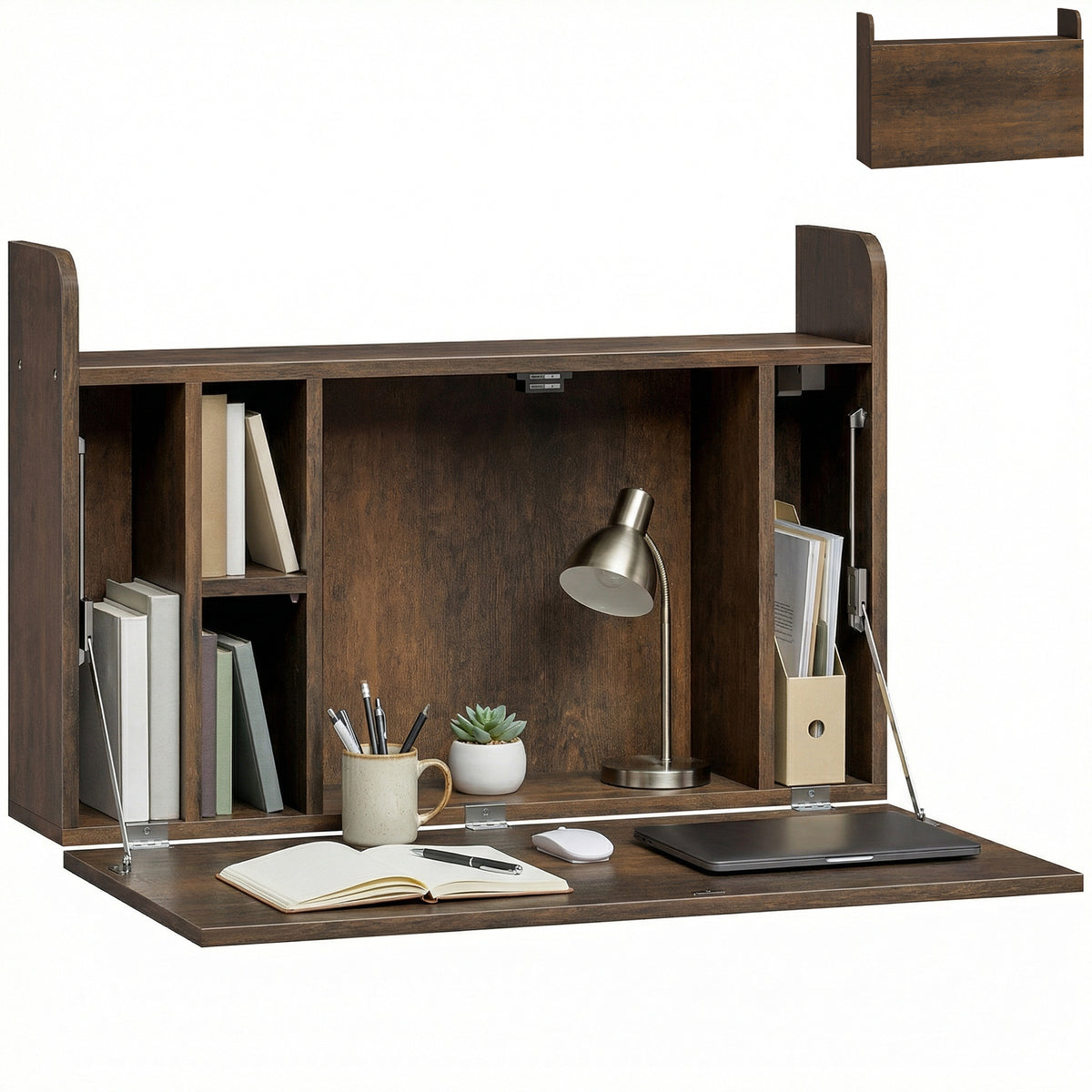 HOMCOM Wall Mounted Table W/ Space Saving Storage Compartments