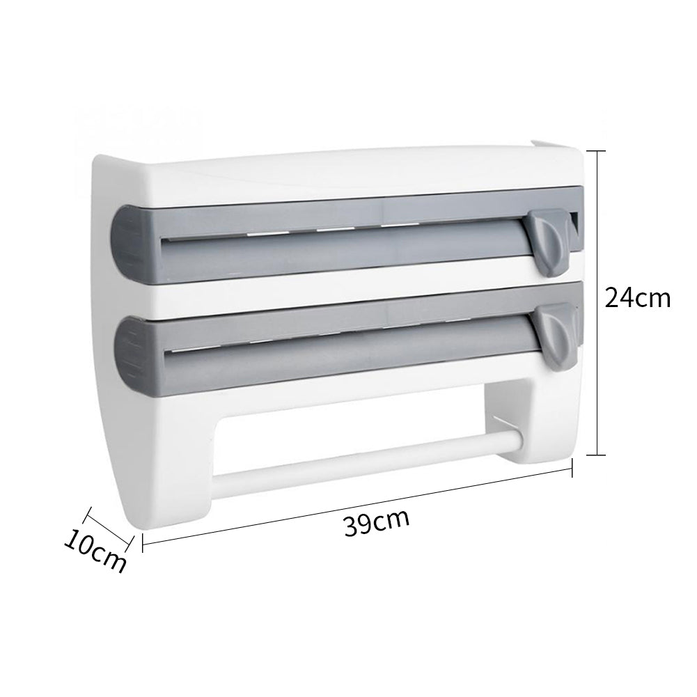 Kitchen Cling Foil Wrap Dispenser With Cutter, Spice And Towel Rack