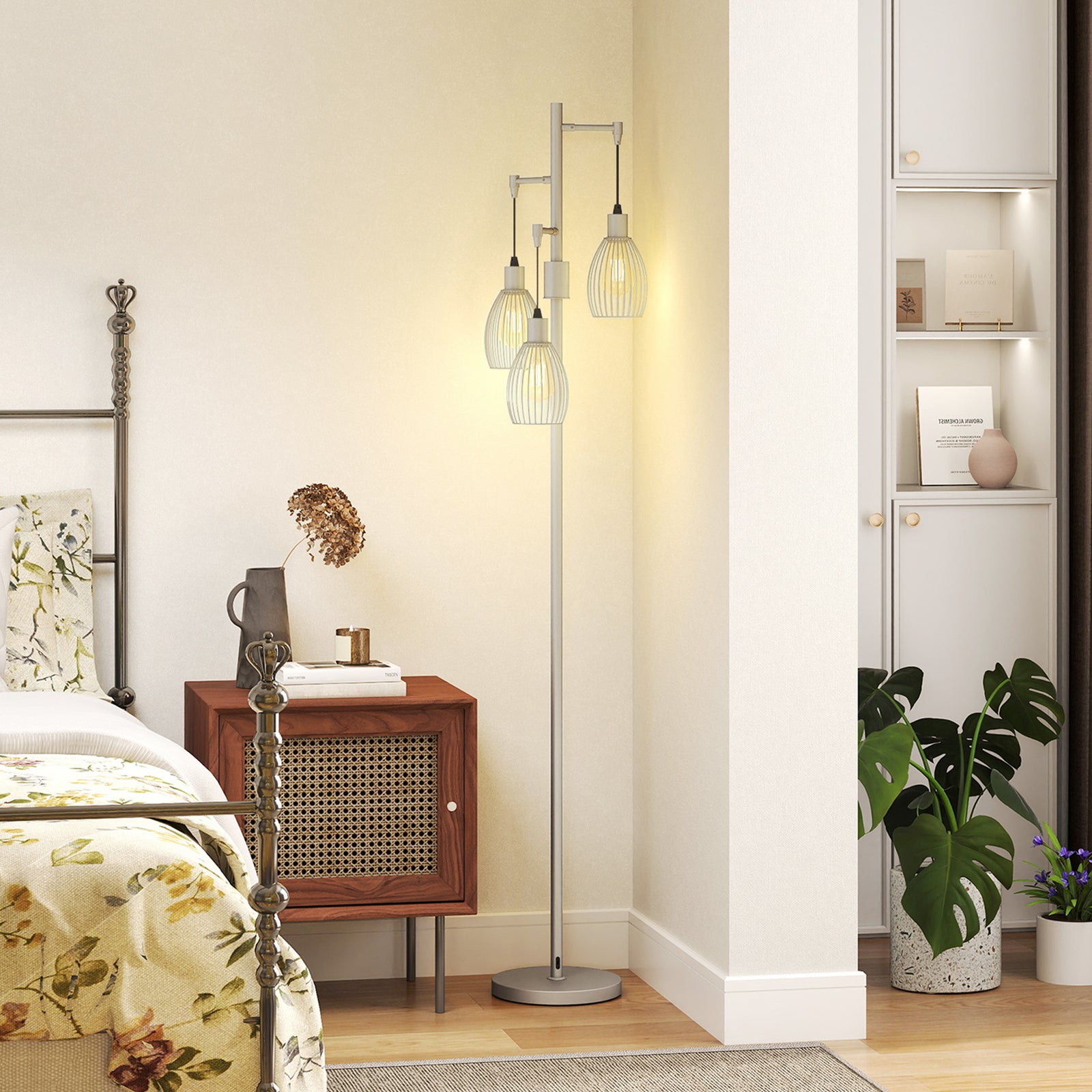 Industrial 3-light Floor Lamp Dimmable Led Standing Lamp | Silver
