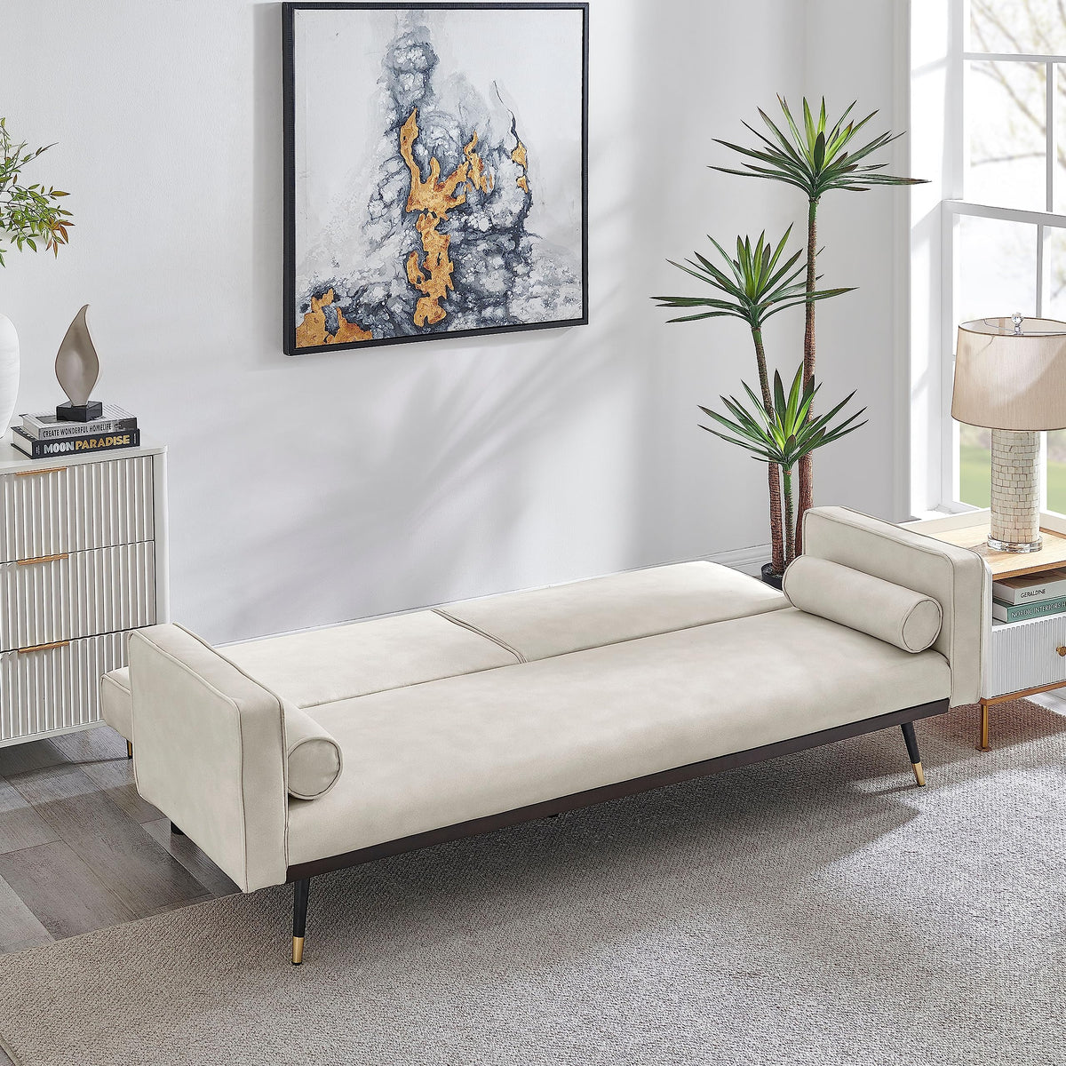 Jenna Suede Sofa Bed 3 Seater Living Room | Cream