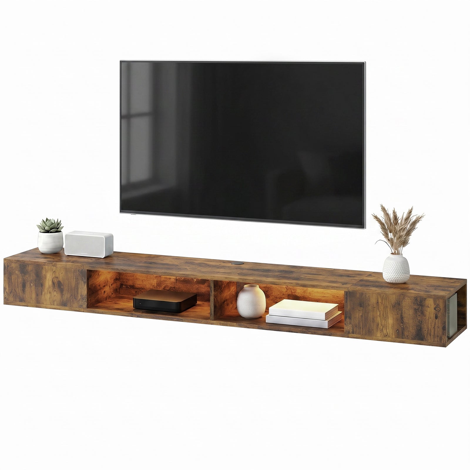 Tv Stand With Rgb Led Lights For 75-inch Tv | Rustic Brown