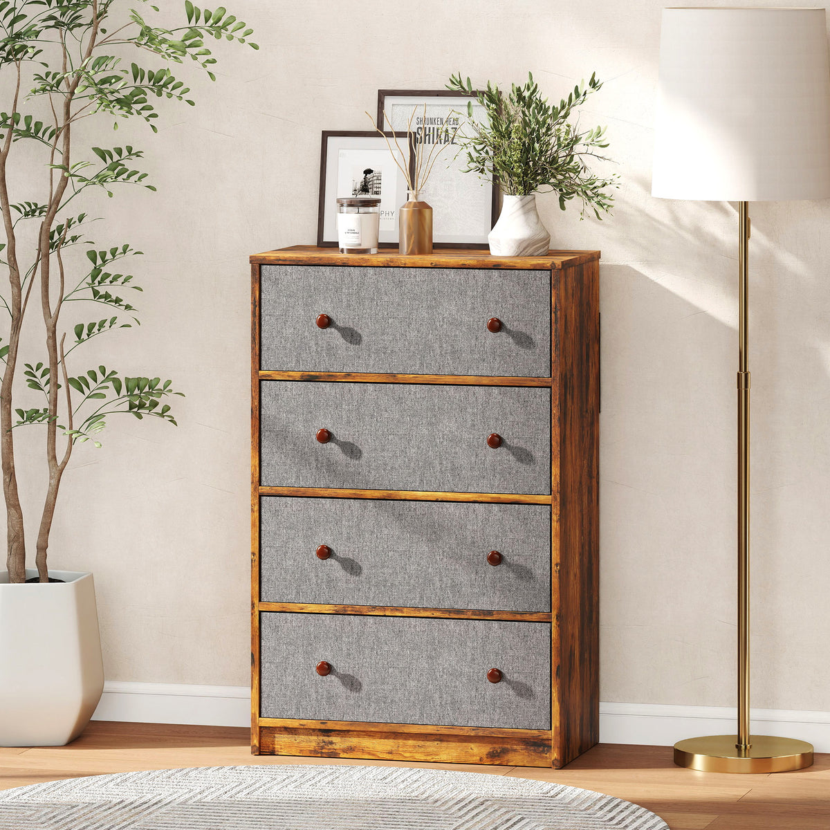 HOMCOM Chest Of Drawers, 4 Drawer Dresser For Bedroom