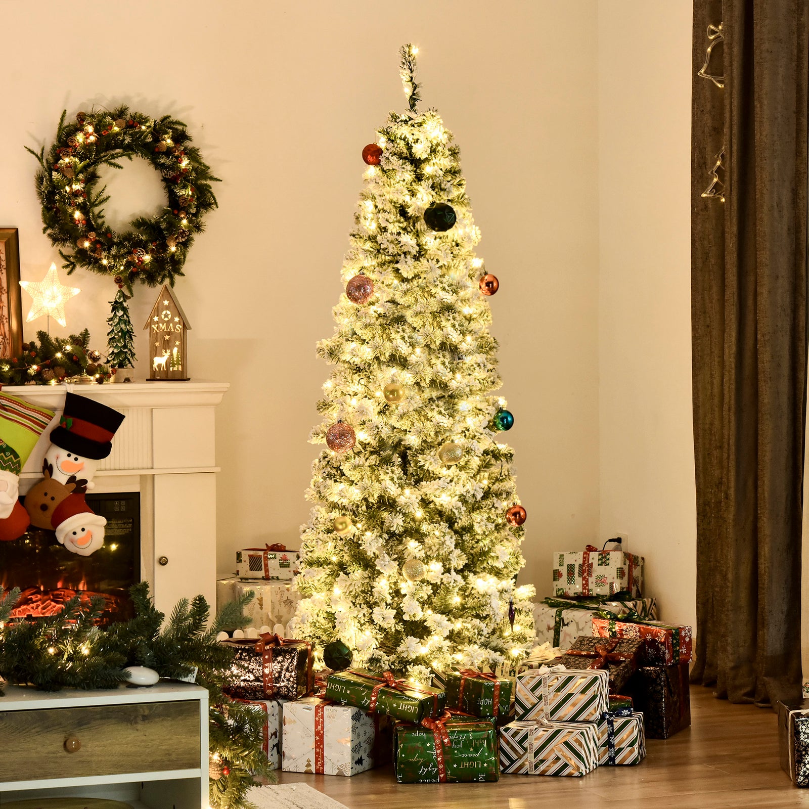 4/5/6ft Prelit Snow Flocked Christmas Tree With Light | 6ft | Green