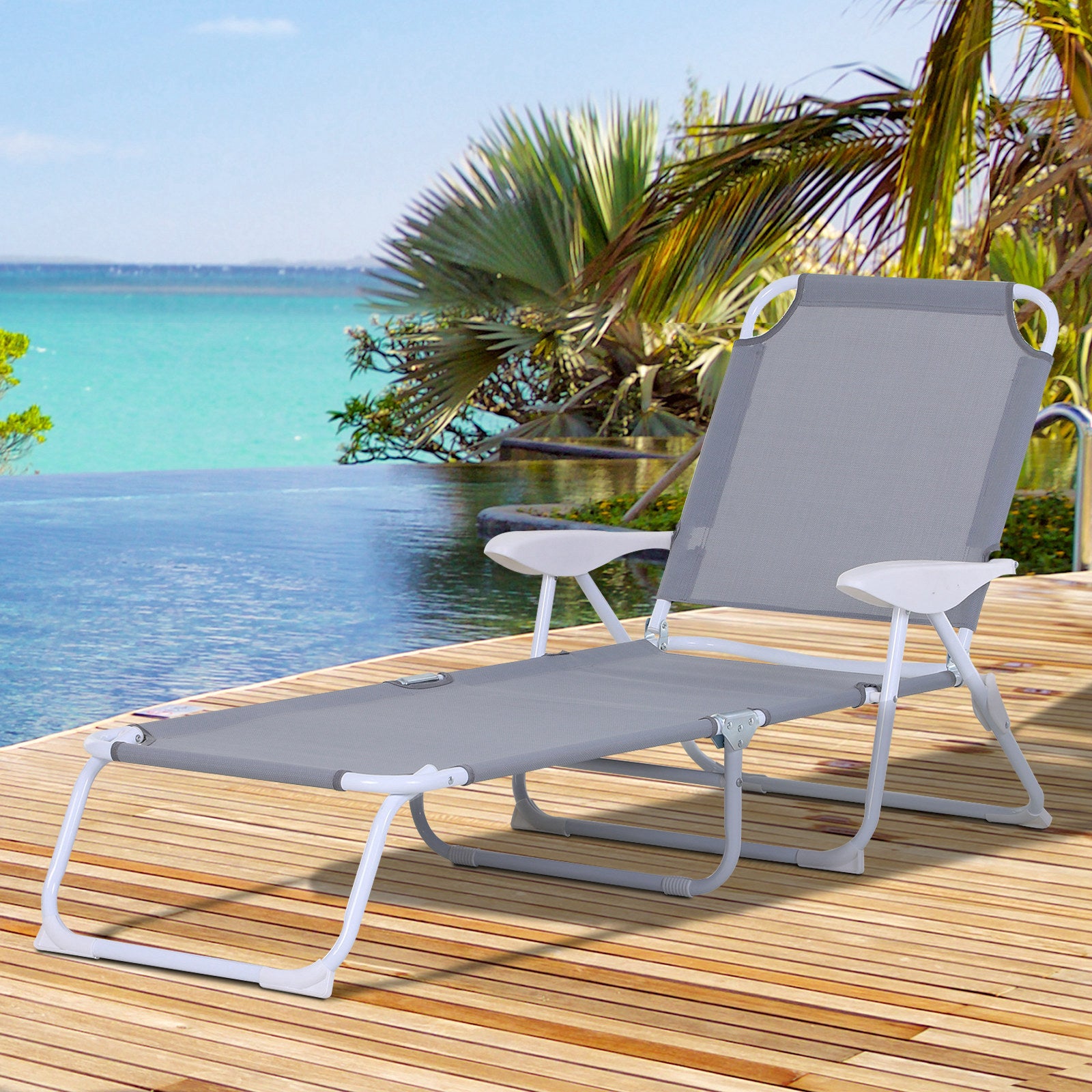 Folding Sun Beach Lounger W/ 4-level Backrest