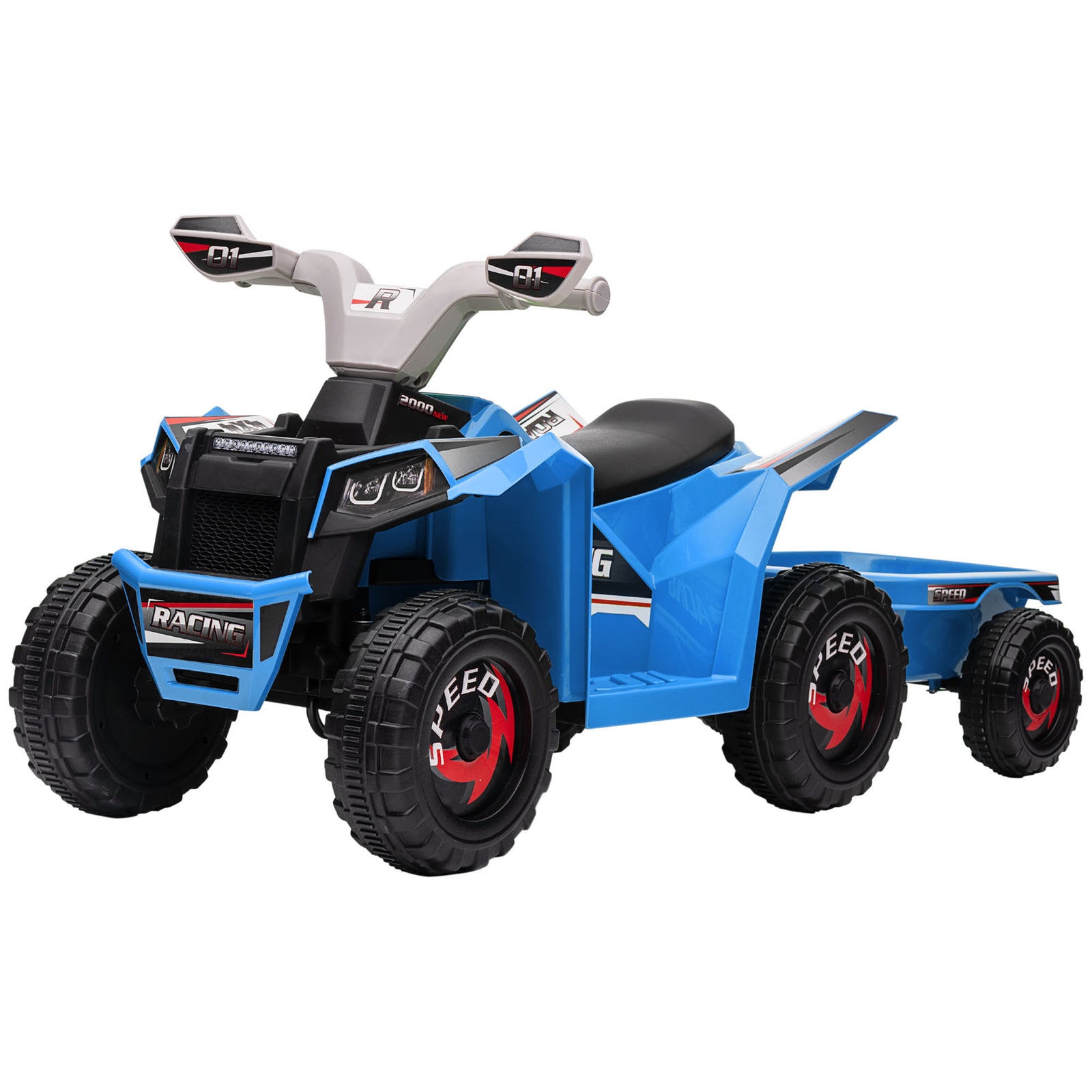 Electric Quad Bike, 6v Kids Ride-on Atv With Back Trailer | Blue