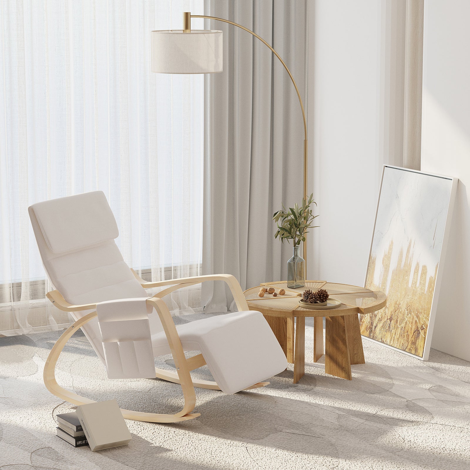 Rocking Chair Recliner Armchair With Adjustable Footrest | One Size | Cream