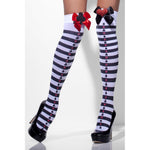 Opaque Hold-ups, Black & White, Striped With Red Bows