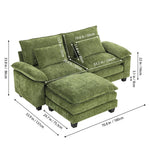 Chenille Sectional Sofa With Ottoman And Lumbar Pillows | Green