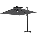 2.5m Cantilever Parasol, Solar Led Lights, Double Top | Dark Grey