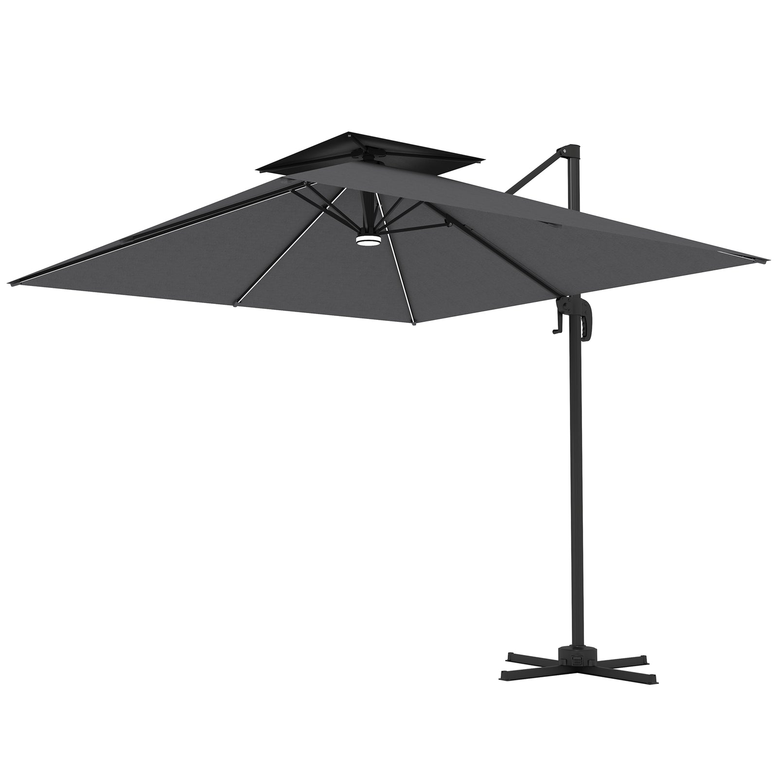 2.5m Cantilever Parasol, Solar Led Lights, Double Top | Dark Grey
