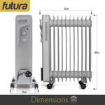 Oil Filled Radiator Portable Electric Room Oil Heater 3 Heat Settings | 2500w | Grey