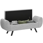 Storage Ottoman With Armrest, Upholstered Linen Storage Bench | Dark Grey