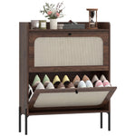 HOMCOM Boho Narrow Shoe Cabinet, Shoe Rack With 2 Flip Drawers