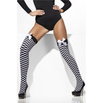 Opaque Hold-ups, Black & White, Check Print With Bows