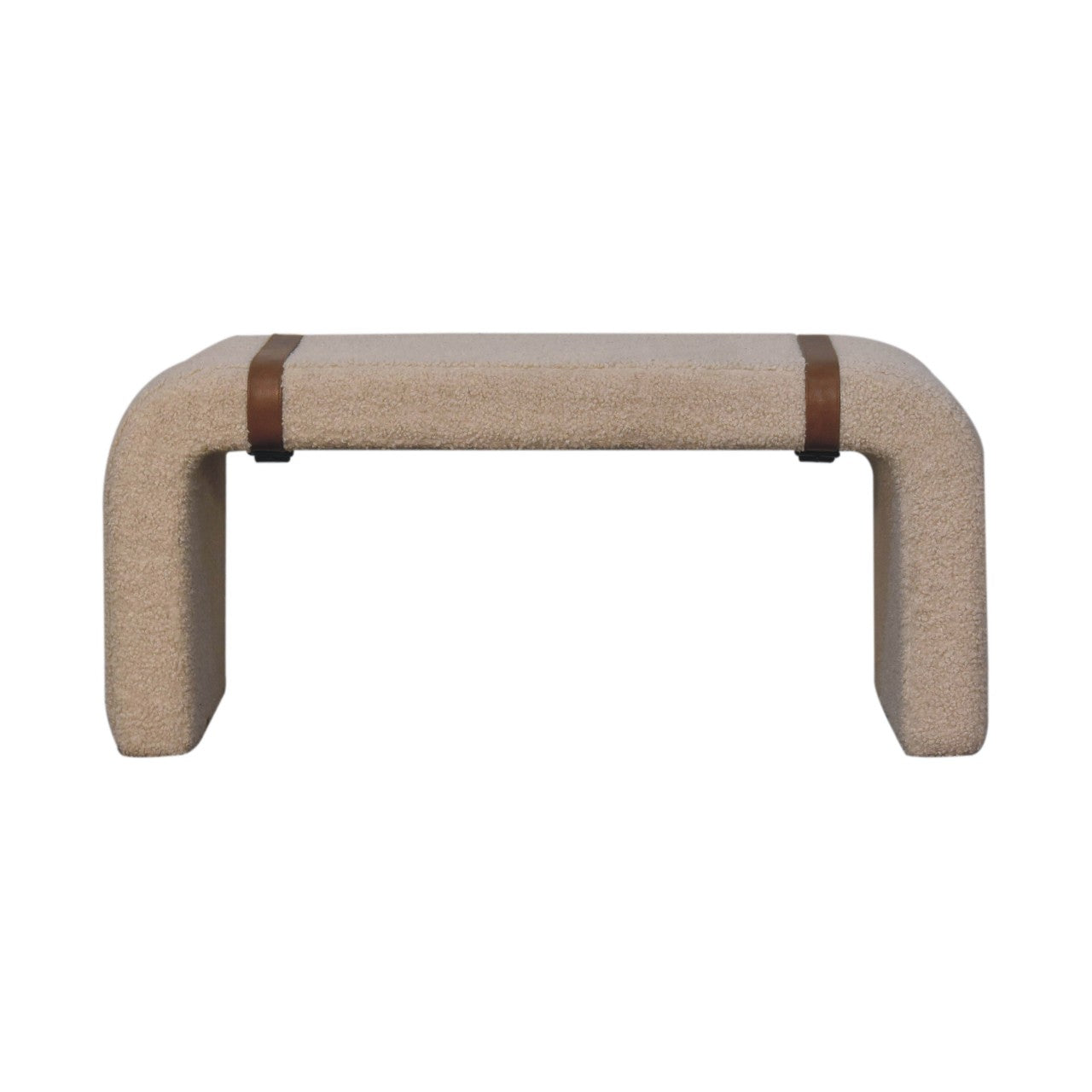 Solid Wood Boucle Leather Strap Bench