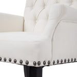 Classic Upholstered Armchair Tufted Back Fabric Dining Chair With Nailhead Detailing | White