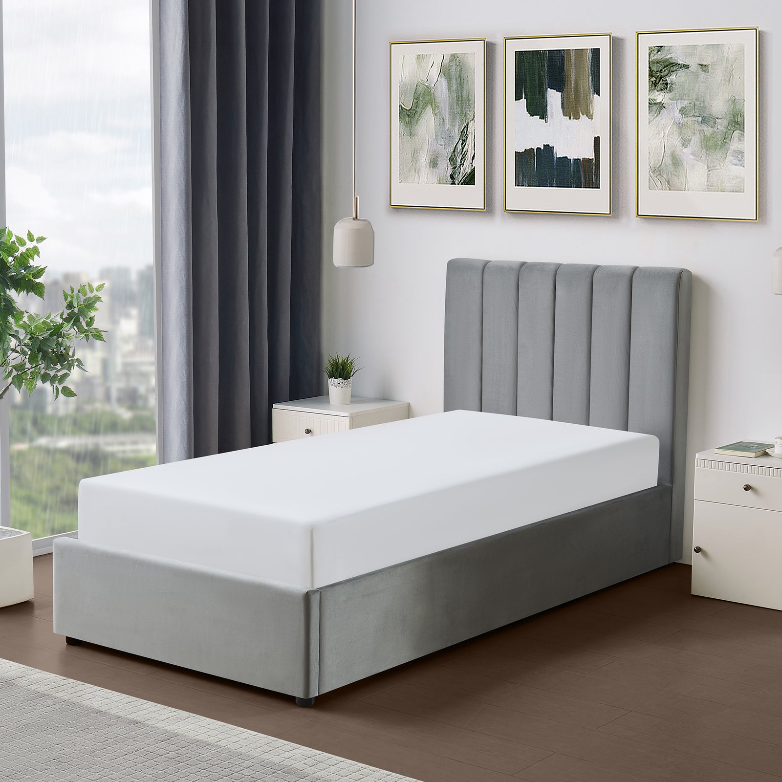 Corwin Grey Velvet Ottoman Storage Bed Frame - 4 Sizes Available | Single