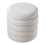 Beige Upholstered Round Storage Ottoman For Bedroom Living Room And Makeup Room