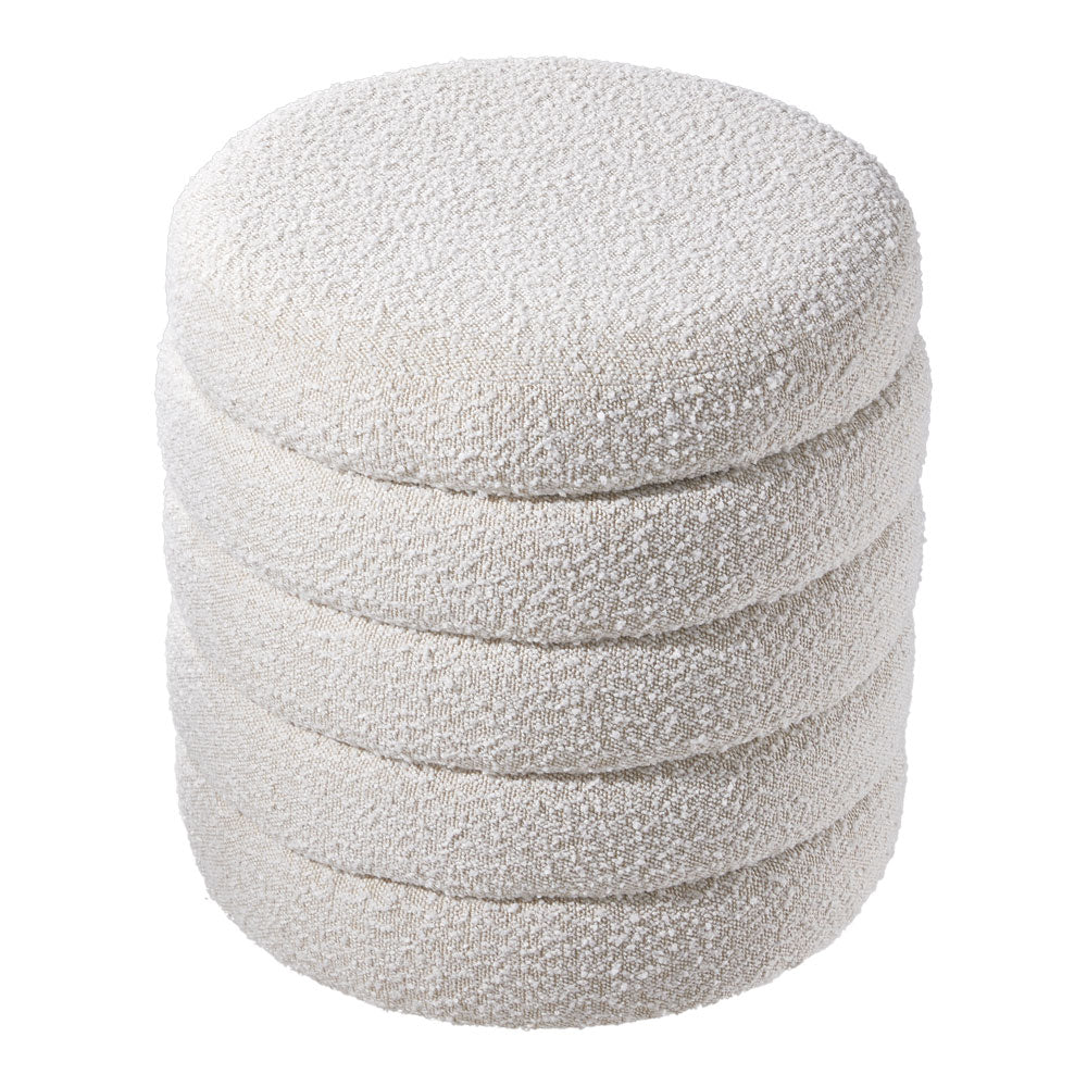 Beige Upholstered Round Storage Ottoman For Bedroom Living Room And Makeup Room
