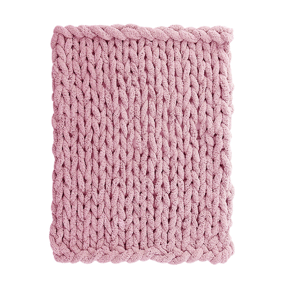 Pink Hand-woven Chenille Throw Blanket – Soft Cozy Knit Blanket For Couch, Sofa & Bed | Large | Pink