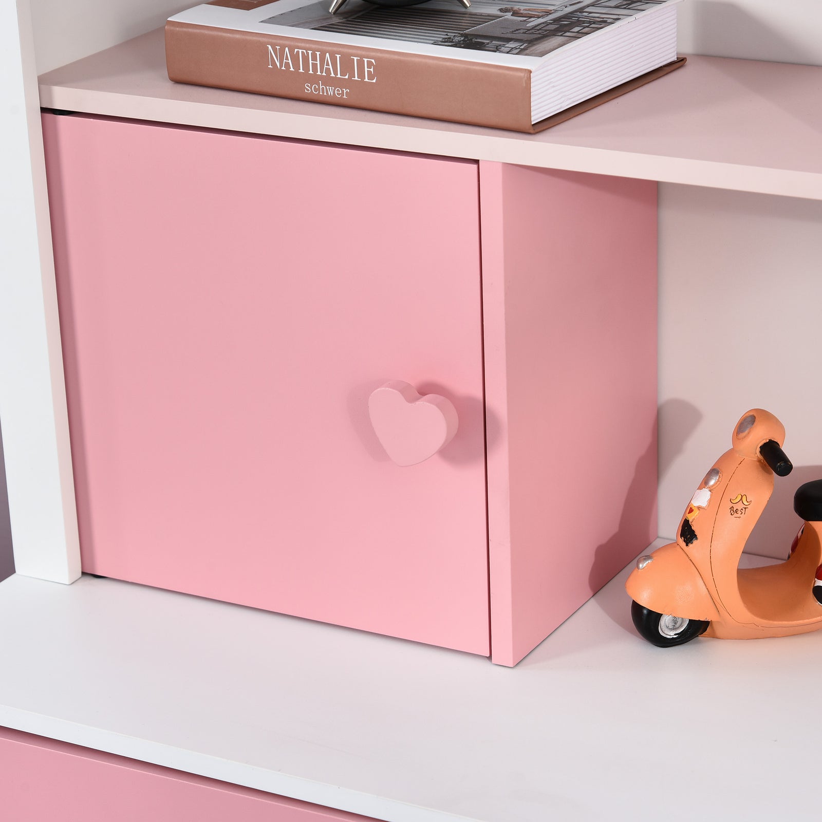 Kids Bookshelf Chest Drawer With Wheels Baby Toy Wood Organizer Pink