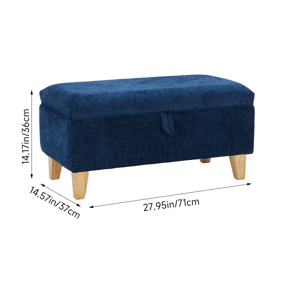 Chenille Upholstered Storage Ottoman Compact Footstool With Hidden Storage | Large | Blue