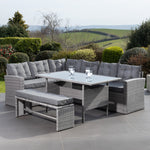 Piana Outdoor Rattan Corner Sofa With Table And Bench | Set of 10 | Grey