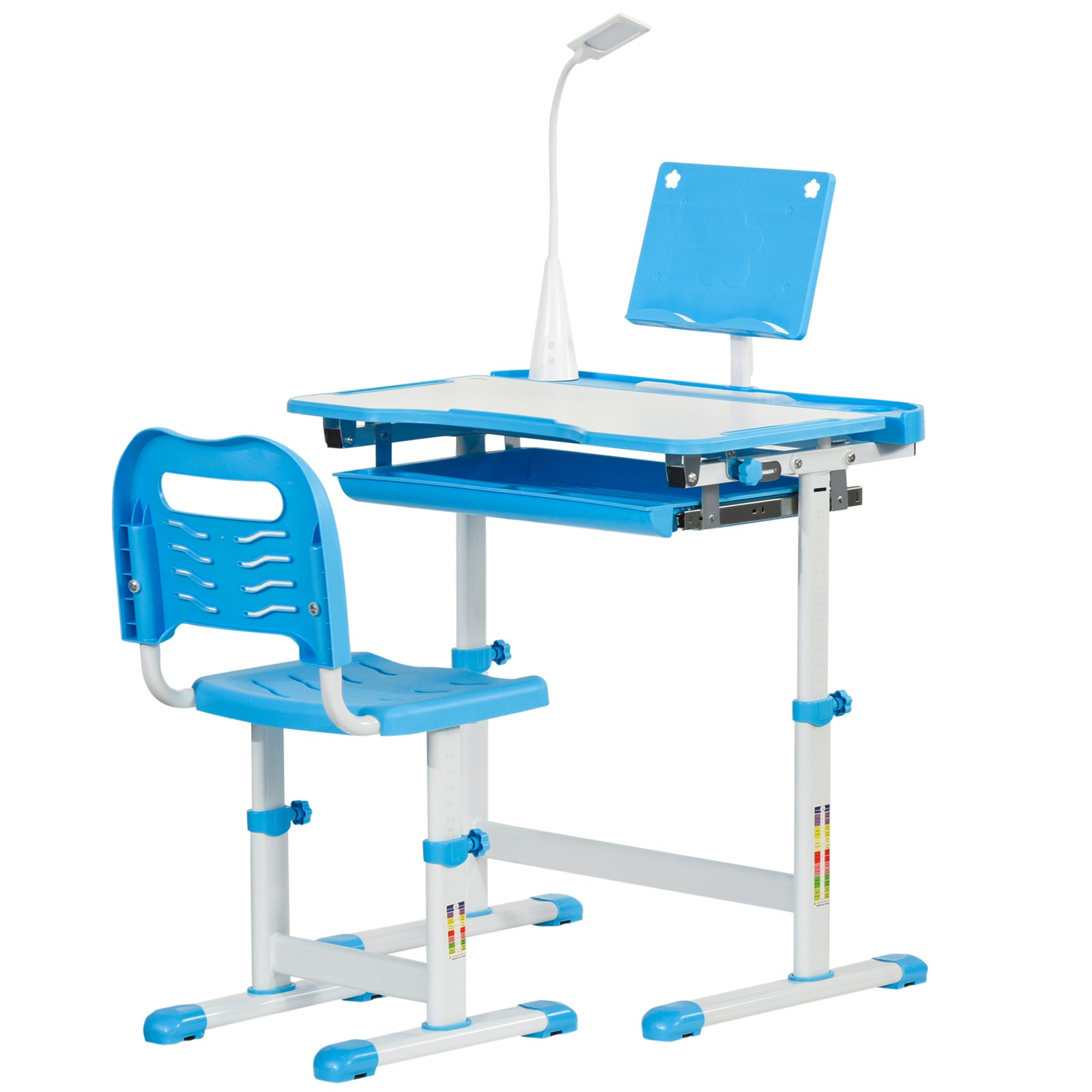 Kids Study Desk And Chair Set W/ Usb Lamp, Adjustable Height | Blue
