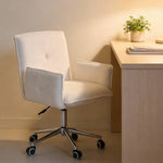 Beige Teddy Fleece Office Chair With 360° Swivel, Adjustable Height Gas Lift
